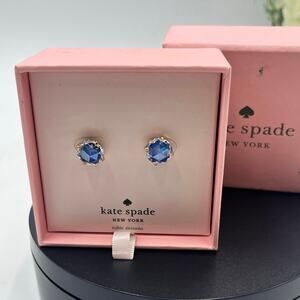 Kate Spade Bright Ideas Blue Sapphire CZ Prong Set Classic Stud Earrings New